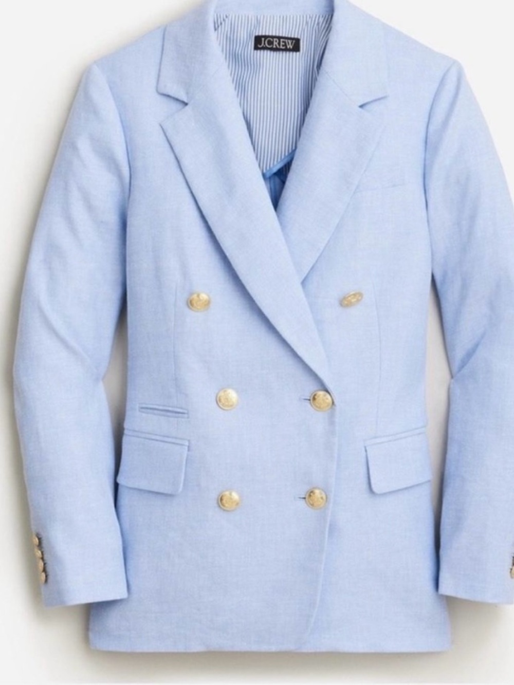 J. Crew Light Blue Double-Breasted Linen Blazer with Gold Buttons
